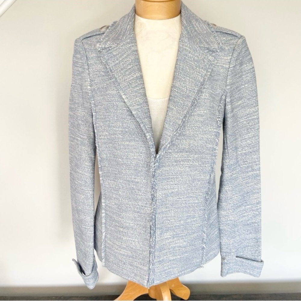 Iris Setlakwe Heathered Light Blue White Blazer Fringed Lightweight Size 6